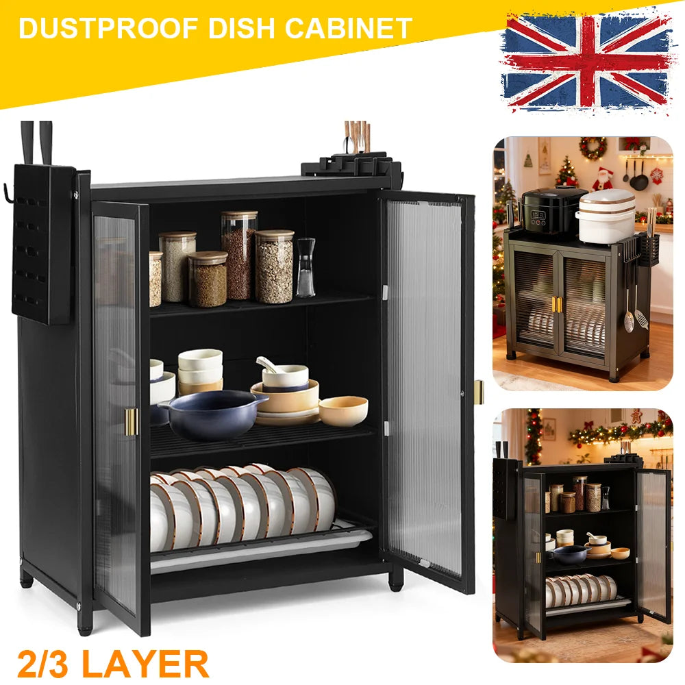 LONENESSL Storage Cabinet Metal Sideboard 45cm Wide 3 Shelves Modern Style