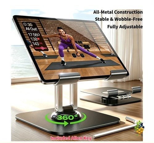 Tablet Stand Holder Adjustable Foldable Metal Rotating Base Desk iPad Phone UK