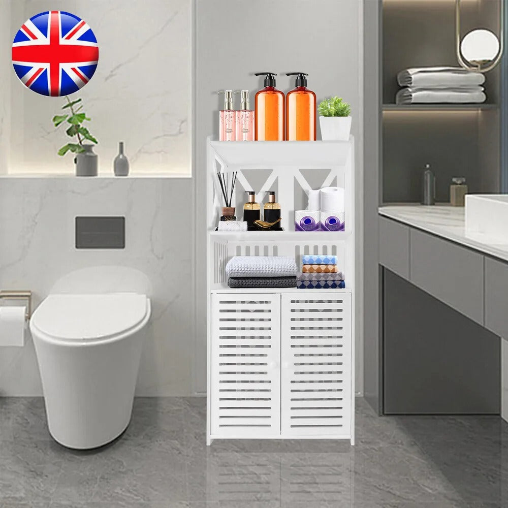 White Wooden Bathroom Storage Cabinet 90cm Wide Free Standing Unit NONE