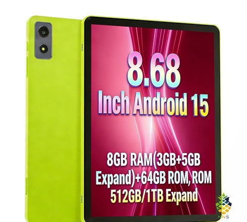 ANRY 8.68 inch Android 15 Tablet 64GB WiFi Bluetooth Dual Cameras 12000mAh UK