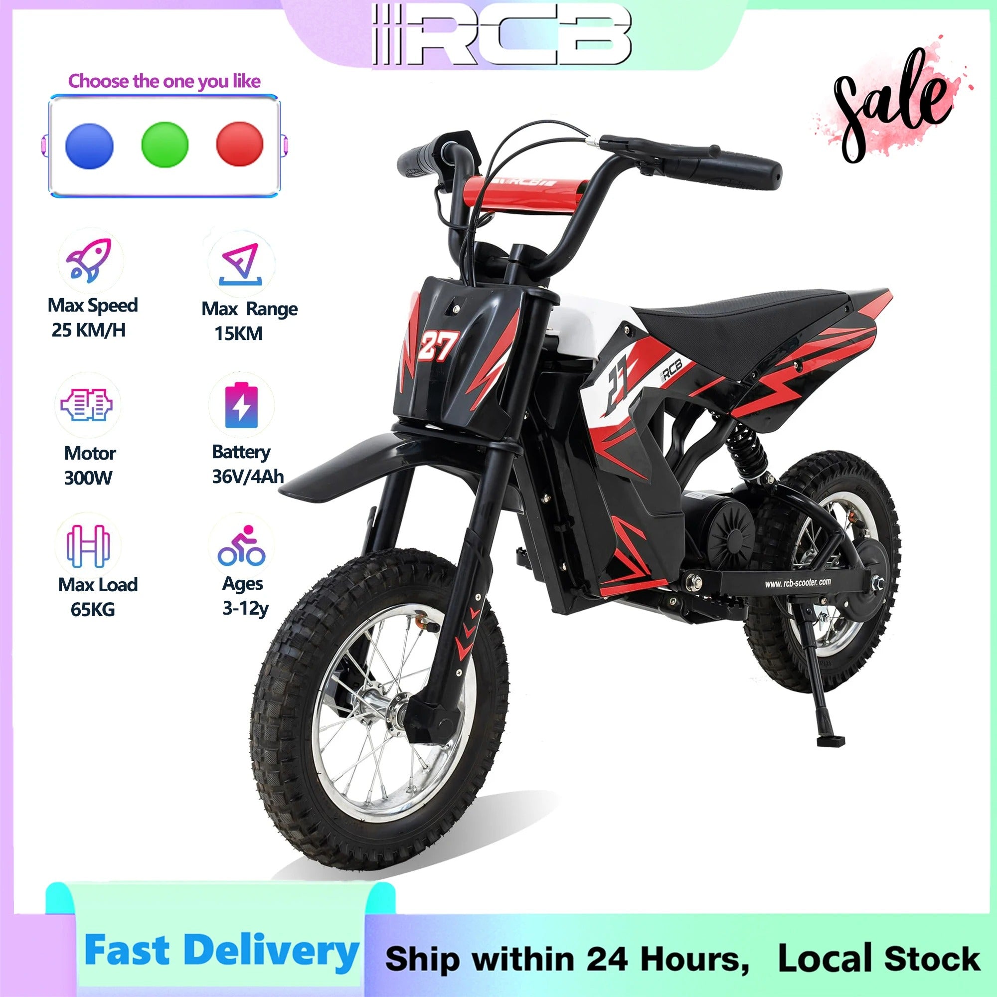 RCB R9X Kids Electric Motorbike 36V 15.5MPH 9.3Mile Range Ride On < 200W