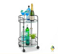 Drinks Trolley Bar Cart Black 2 Glass Shelves Castor Wheels Serving Cart UK