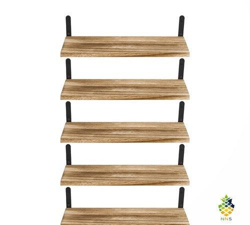 Floating Shelves Set of 5 Wooden Wall Shelves Metal Brackets Rustic 1.5cm UK
