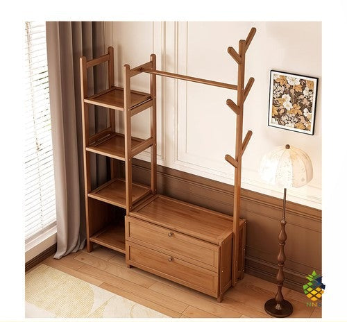 Floor Standing Coat Rack Hall Tree Storage Drawers Shelving 100x30x138cm UK