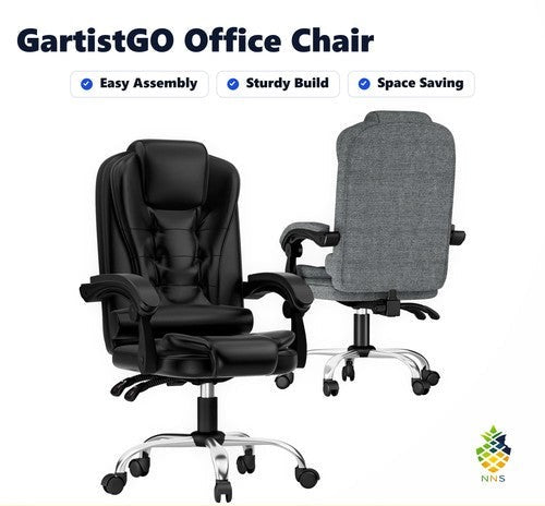 GartistGO Executive Office Chair High Back Desk Ergonomic Recliner Gray Black