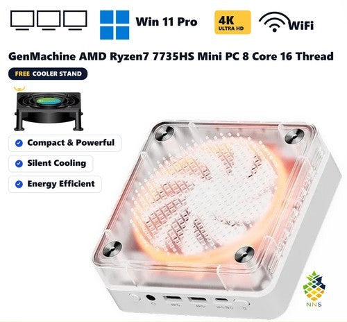 GenMachine AMD Ryzen7 7735HS Mini PC 8 Core 16 Thread 3.2GHz DDR5 4800Mhz WiFi6