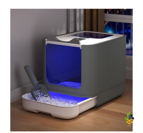 Hooded Cat Litter Box Large Tray with Drawer UV Sterilisation Deodorised UK
