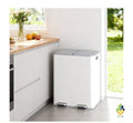 Kitchen Recycling Bin 2x30L 60L Pedal Soft Close Lid Stainless Steel White UK