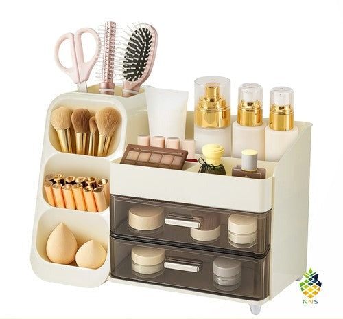 Makeup Cosmetic Storage Organiser White 2 Drawers Brush Holder Vanity Box UK