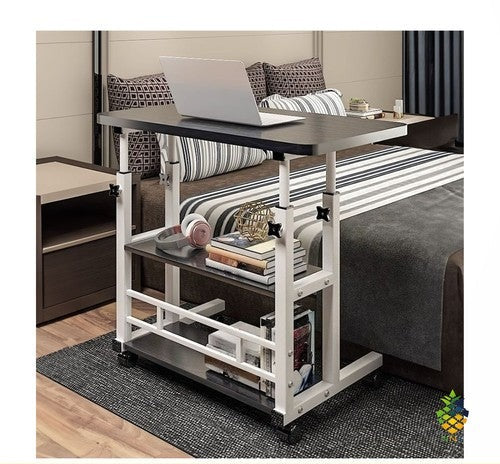 Mobile Laptop Table Adjustable Height Rolling Desk Storage Shelf Lockable Caster