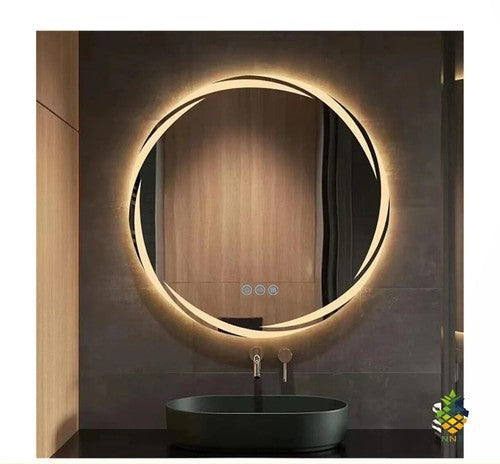 Round LED Bathroom Modern Vanity Mirror 2 Sizes Fogless 3 Colors Lights Silver