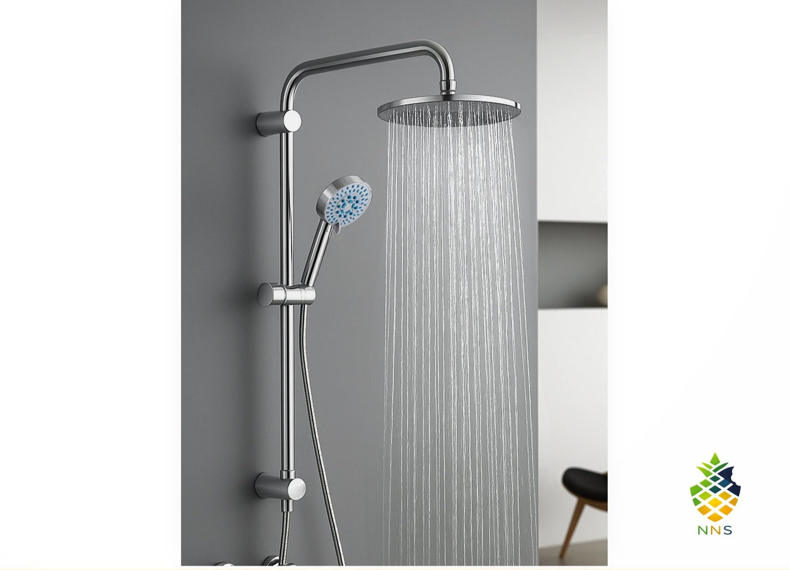 Shower Riser Kit Square/Round Mixer Set Bathroom Handheld + 8" Overhead Chrome