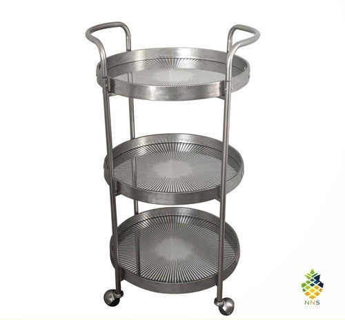 Silver Rustic 3-Tier Serving Trolley Drinks Bar Cart Kitchen Storage Cart UK
