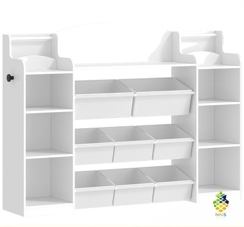 Storage Unit Bookcase 8 Fabric Bins Open Shelves Display Rack White UK