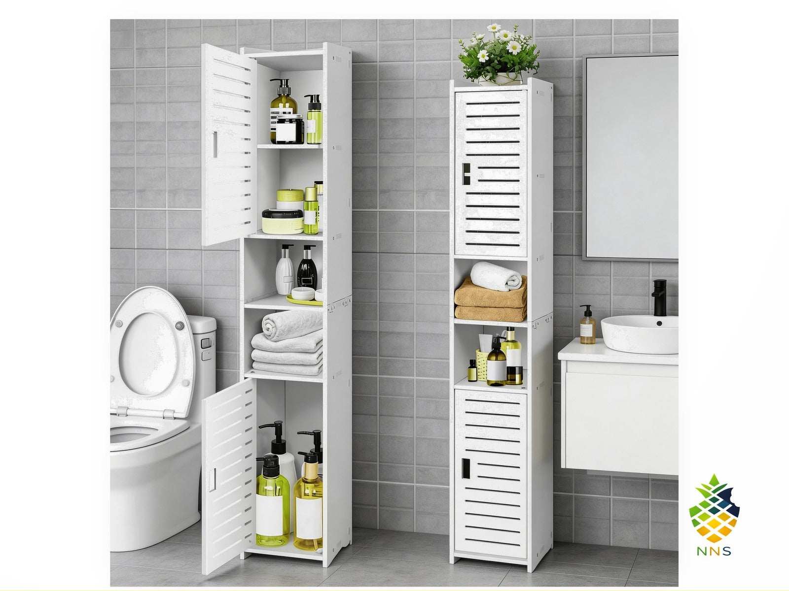 Tall Bathroom Storage Cabinet 5-Tier Floor Standing Adjustable Shelves White UK