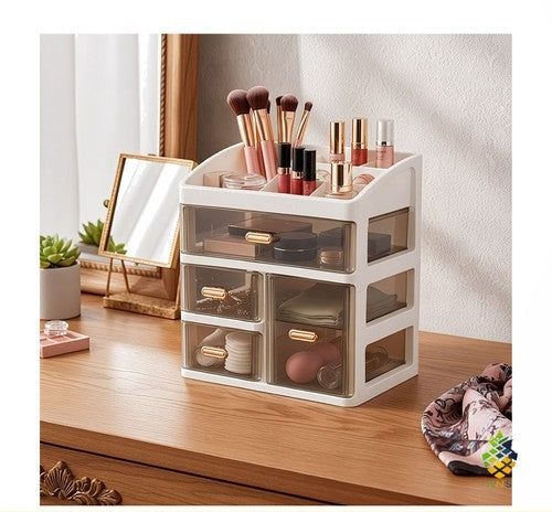 Transparent 4-Compartment Desktop Organiser Drawers Makeup Stationery Storage UK