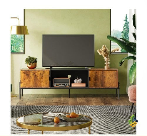 TV Stand Cabinet for TVs up to 65in Open Shelf 2 Cabinets 147x37cm Wooden Unit U