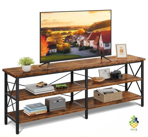 TV Unit 160cm TV Stand Cabinet 3-Tier Storage Shelves Rustic Brown Farmhouse UK