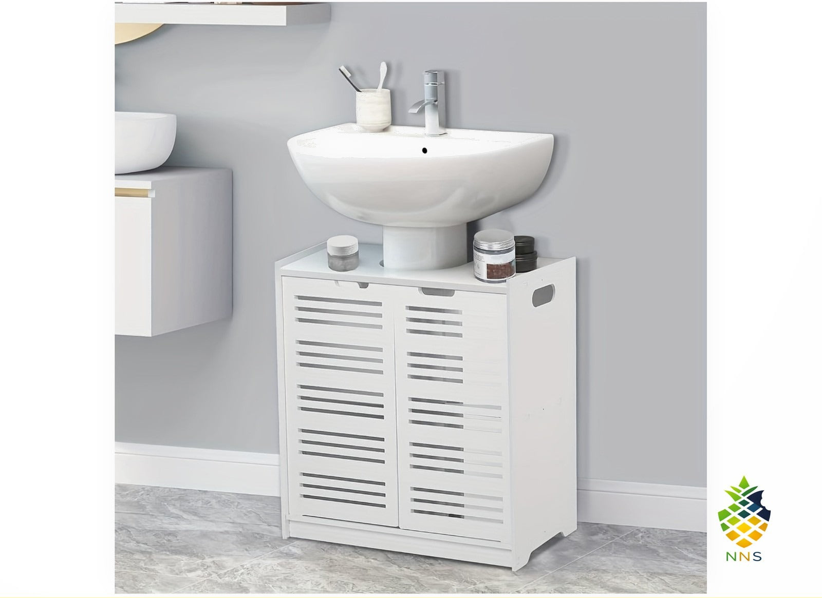 Under-Sink Bathroom Cabinet White Basin Storage Unit Freestanding 60x30x60cm UK