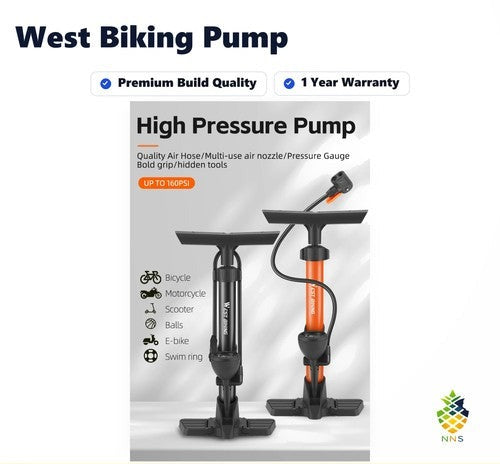 West Biking Essential Bike Floor Pump Manual 160Psi Schrader Presta Valve UK
