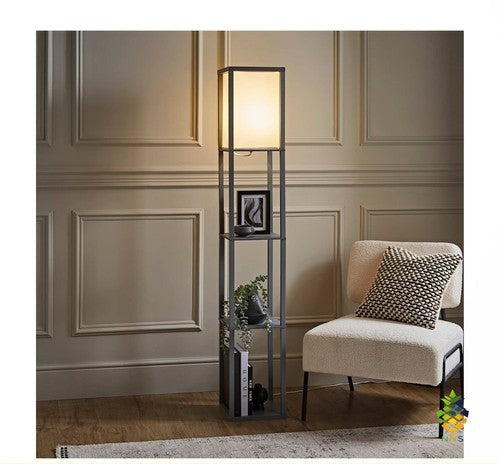 Wooden Shelves Storage Floor Lamp Standing Light with Display Shelving UK